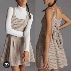 Anthropologie Maeve Mini Dress Jacquard Pink Black Stripe Corset Dress Small